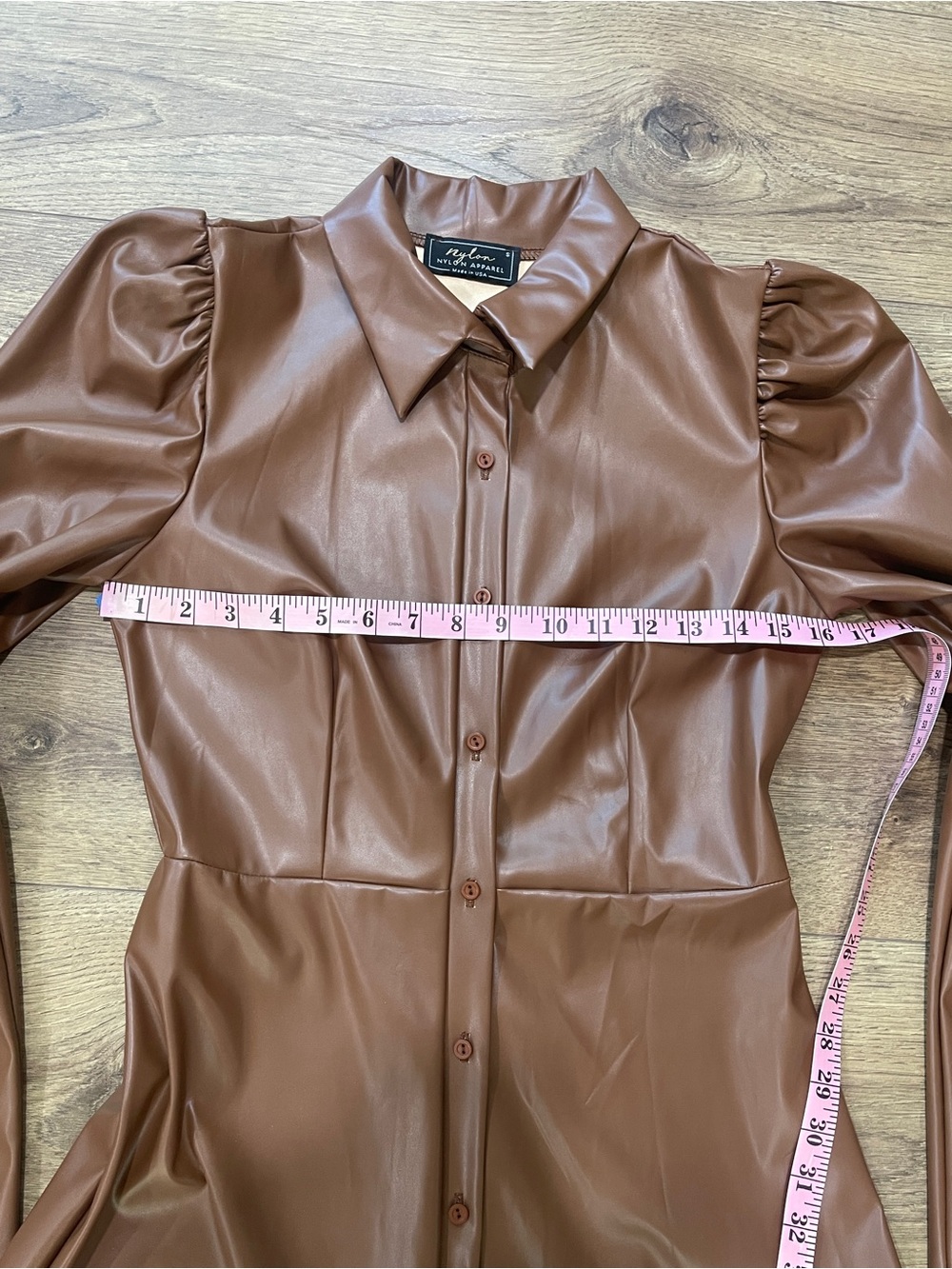 Faux Leather Button-Front Midi Dress in Brown - Picture 5 of 6
